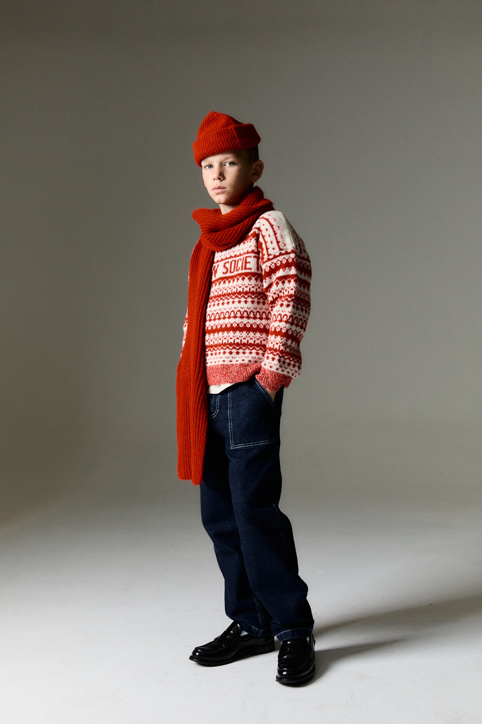 Boys & Girls Red Jacquard Sweater