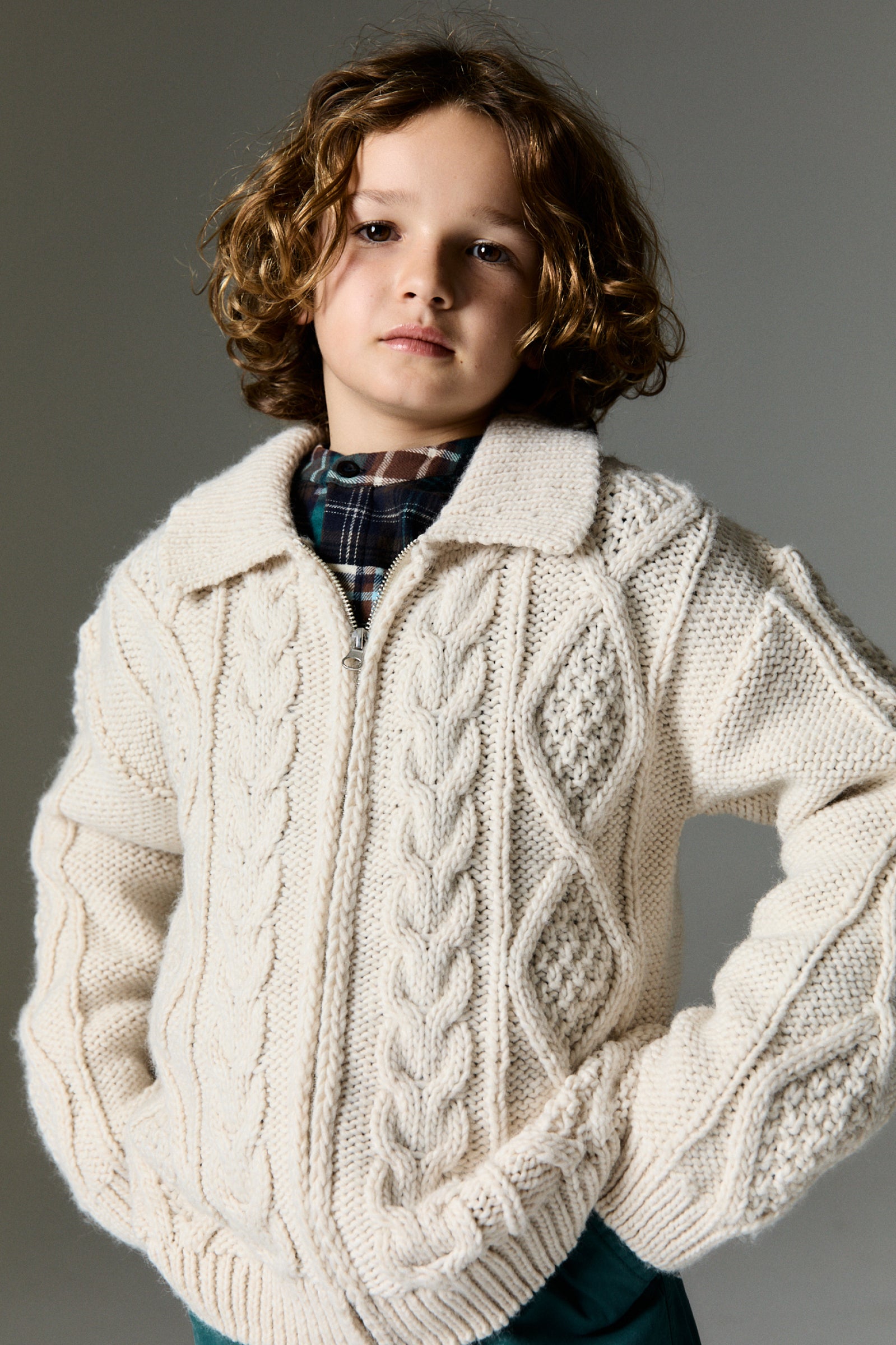 Boys Cream Knit Cardigan