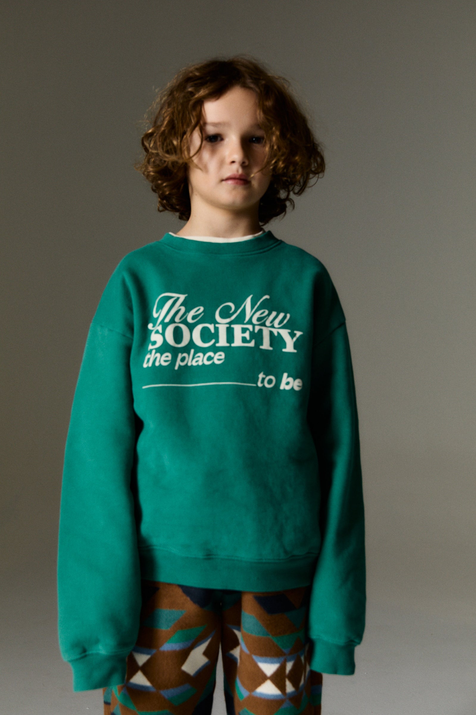 Boys & Girls Green Logo Cotton Sweatshirt