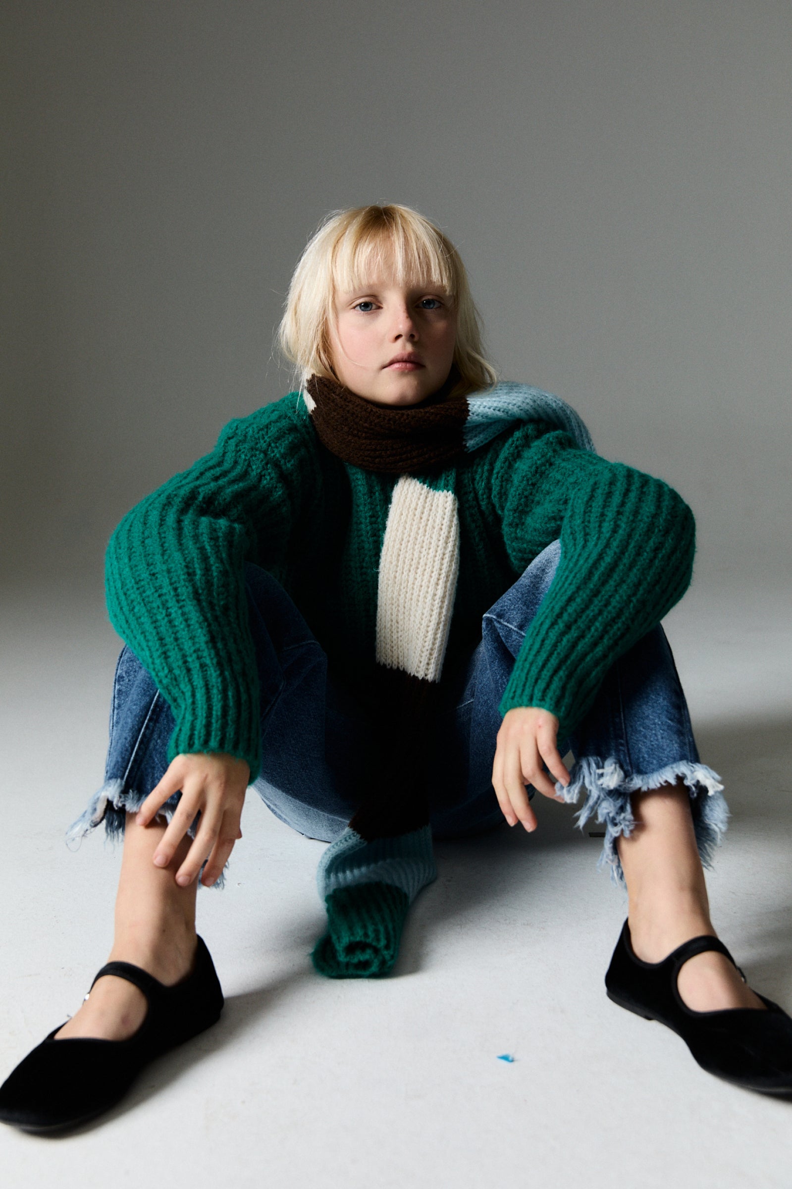 Girls Green Knit Sweater