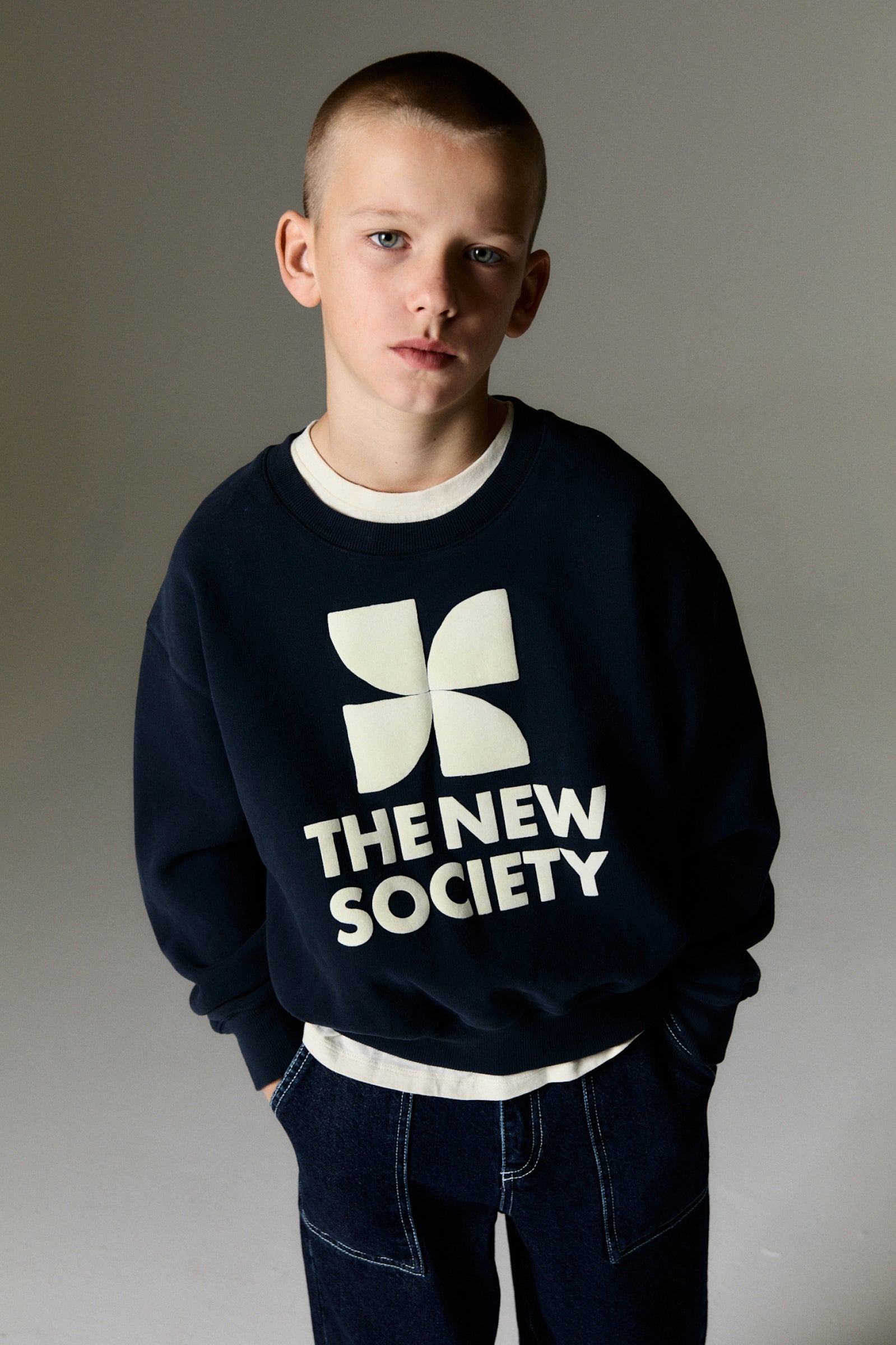 Boys & Girls Navy Logo Cotton Sweatshirt