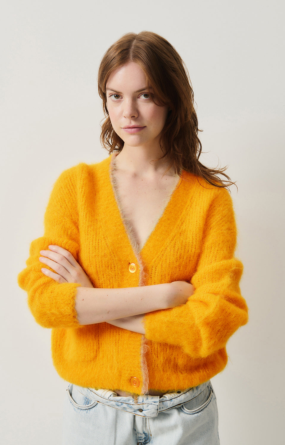 Women Yellow Alpaga Cardigan