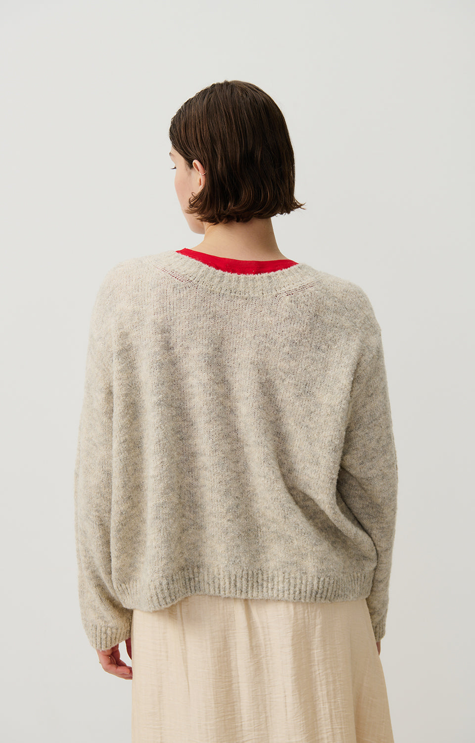 Women Beige Grey Knit Sweater