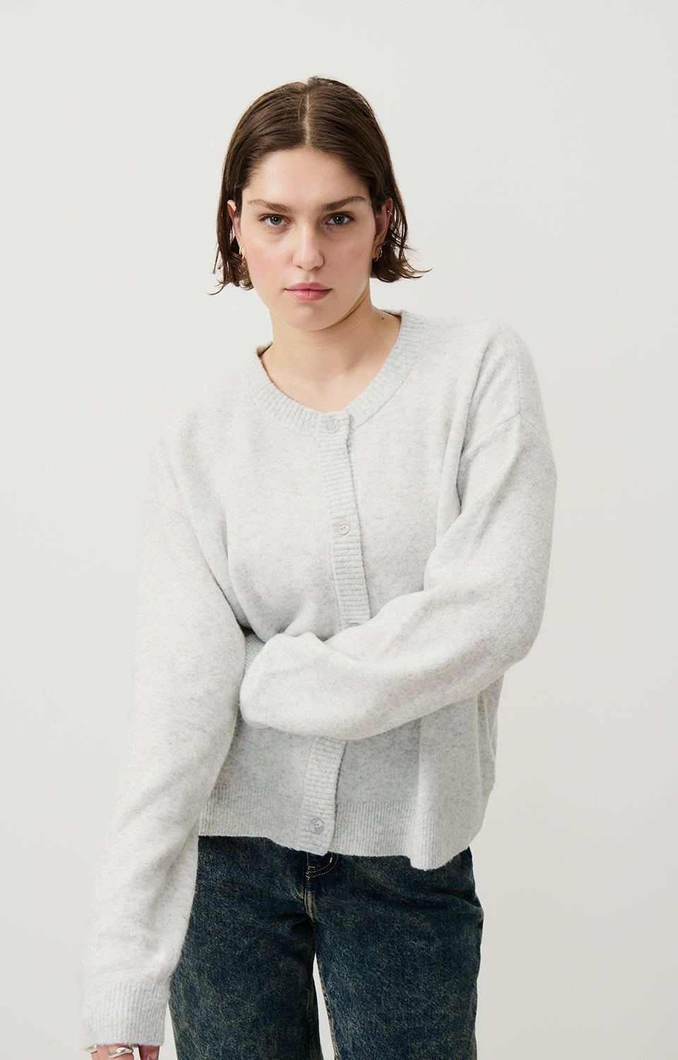 Women Light Grey Knit Cardigan