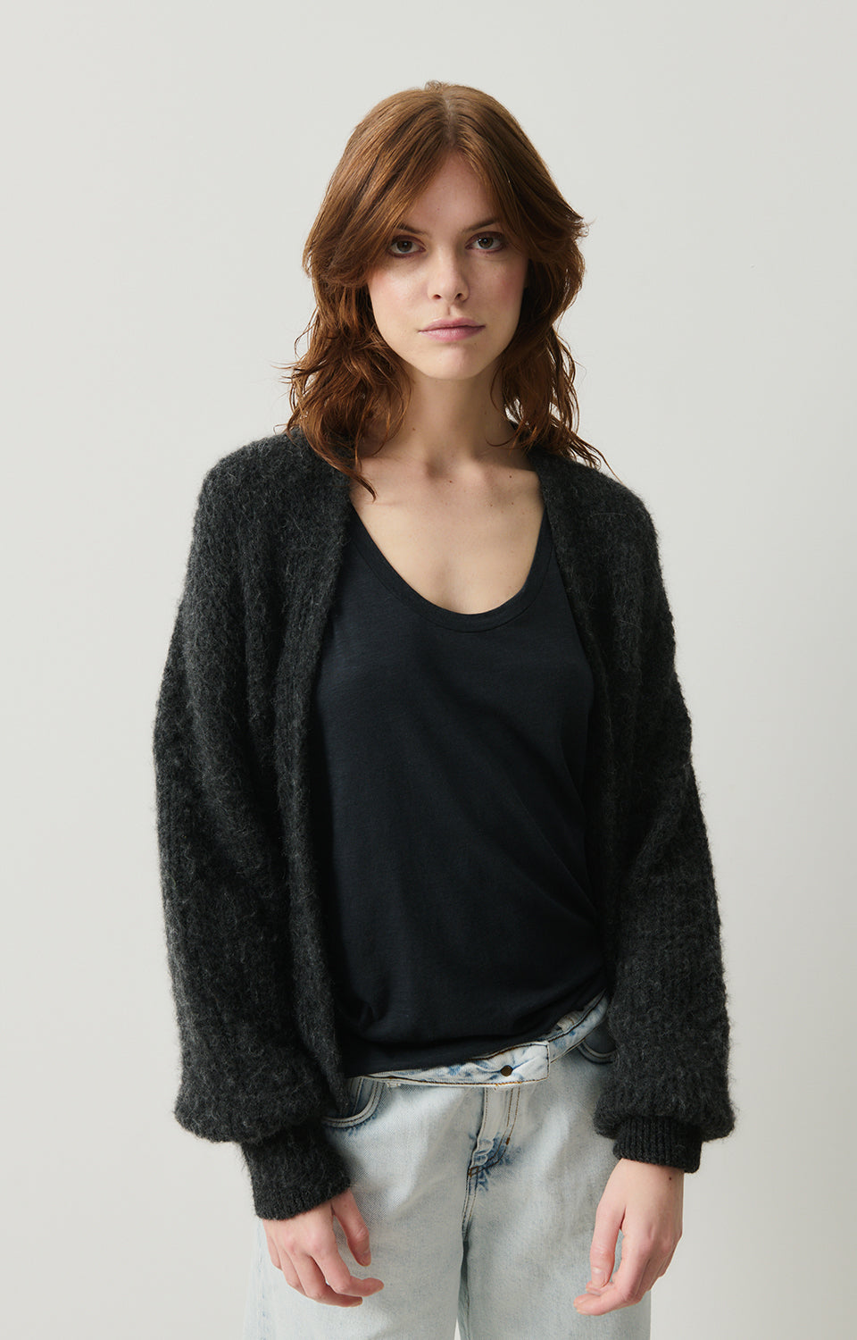 Women Dark Grey Knit Cardigan