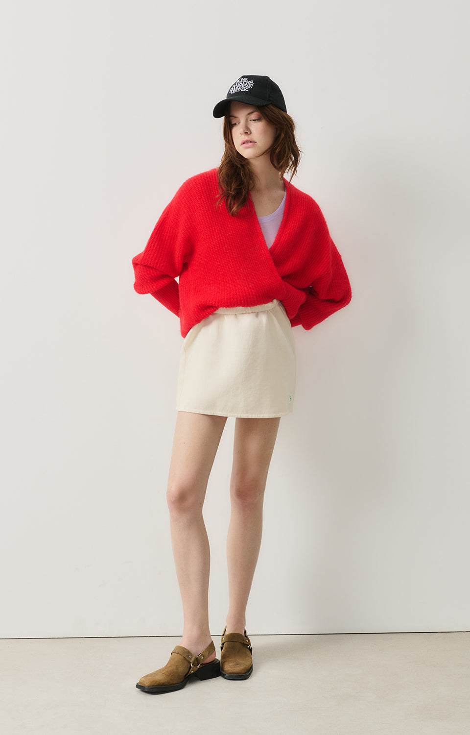 Women Red Knit Cardigan