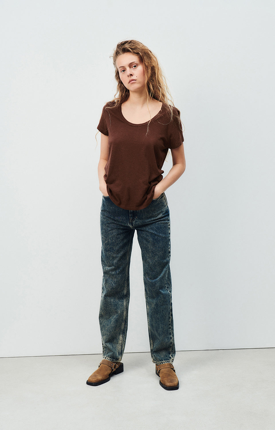 Women Brown Cotton T-Shirt