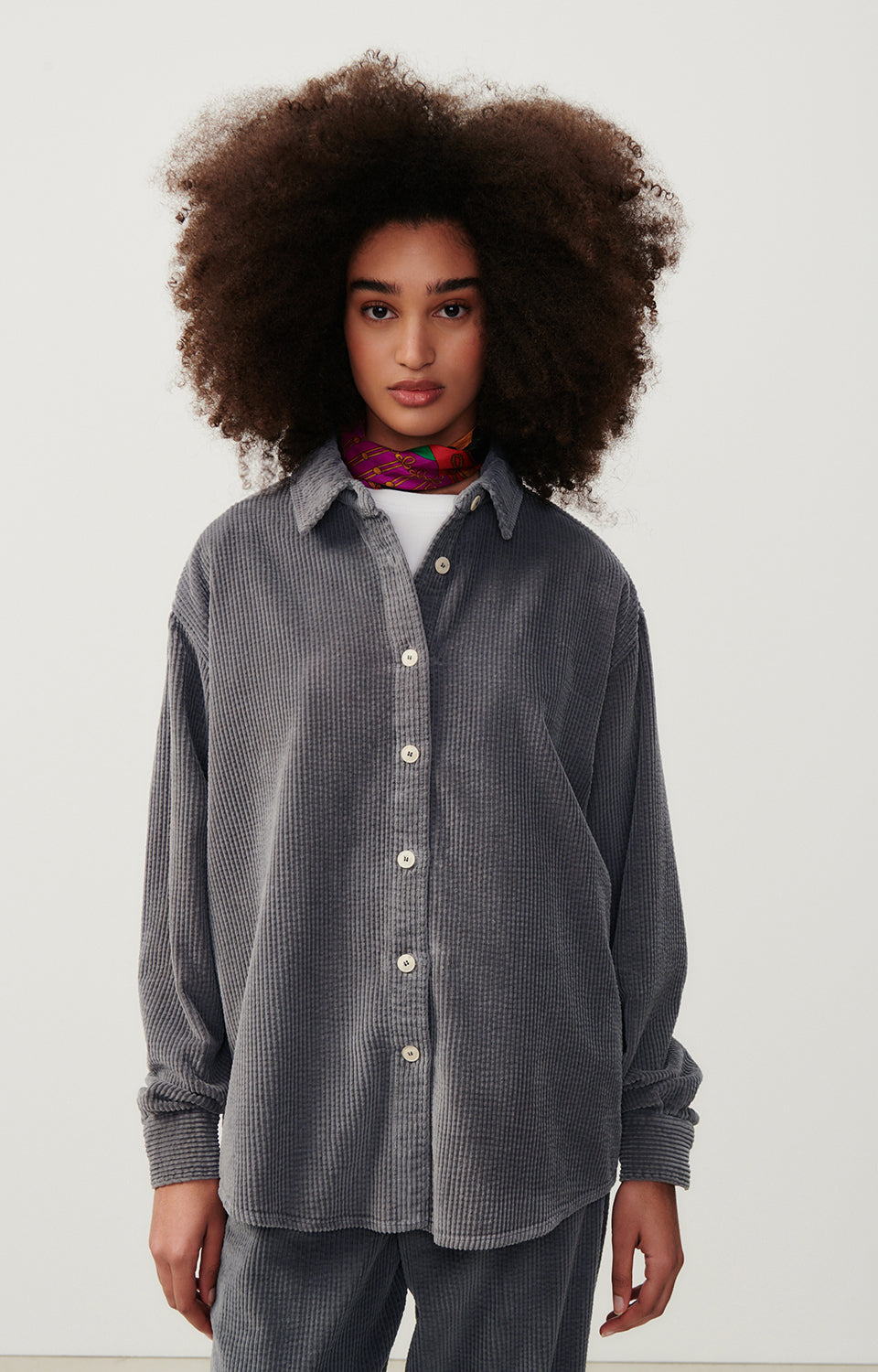 Women Dark Grey Corduroy Shirt