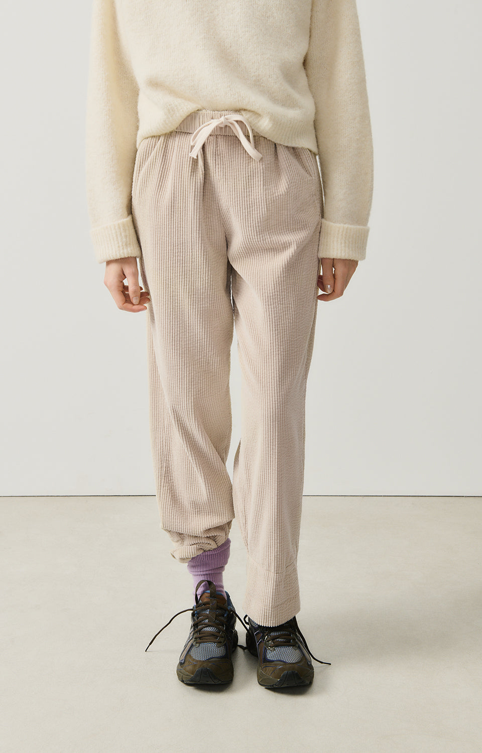 Women Beige Corduroy Trousers