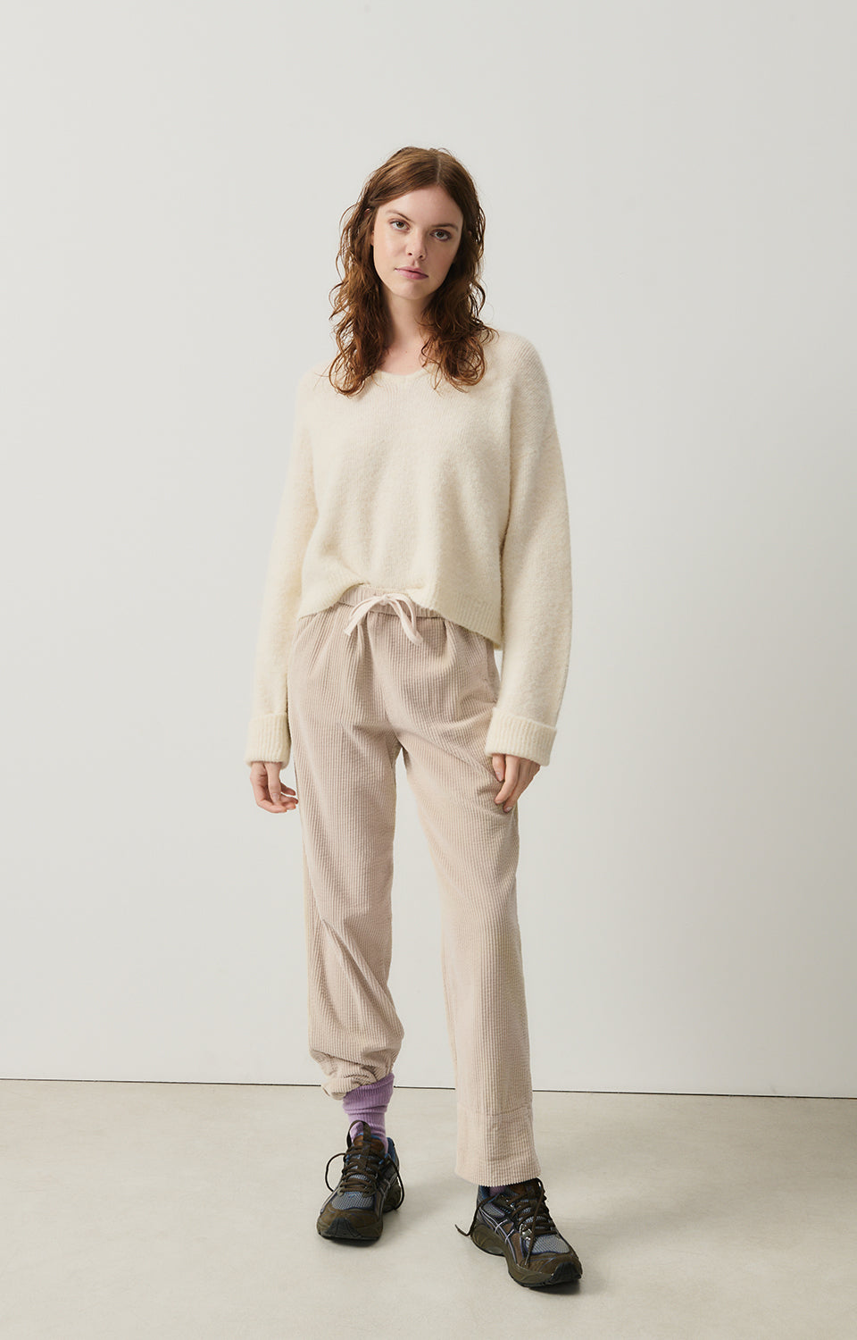 Women Beige Corduroy Trousers