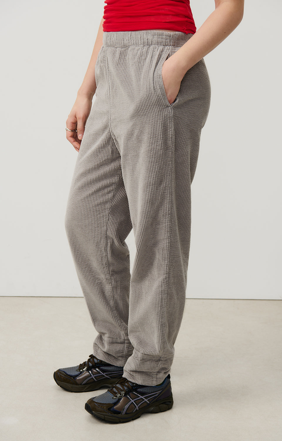 Women Grey Corduroy Trousers