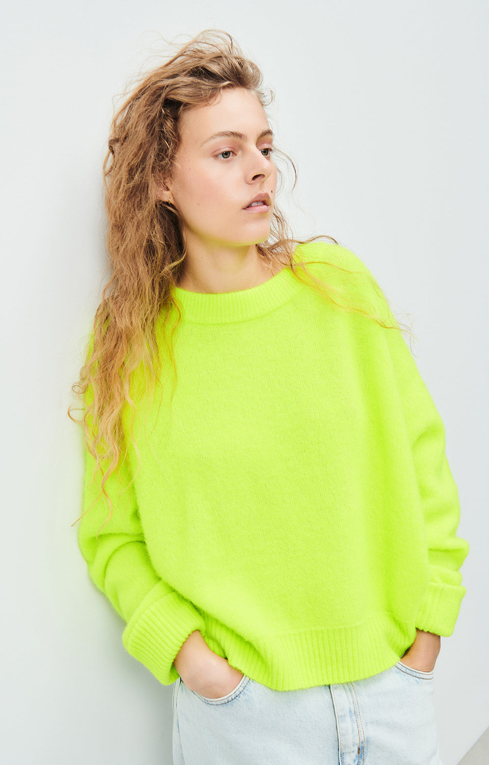 Women Fluo Green Knit Sweater