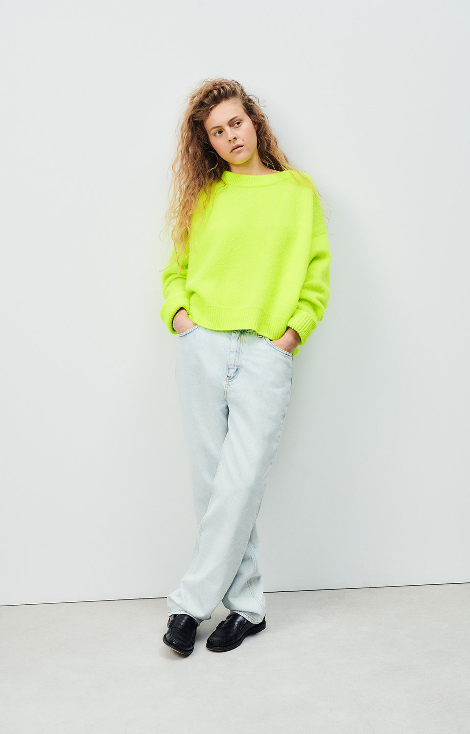 Women Fluo Green Knit Sweater