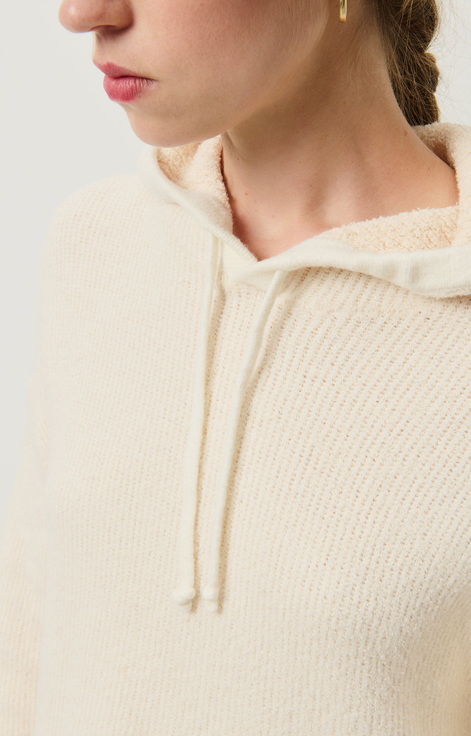 Women White Hooded Cotton Sweater