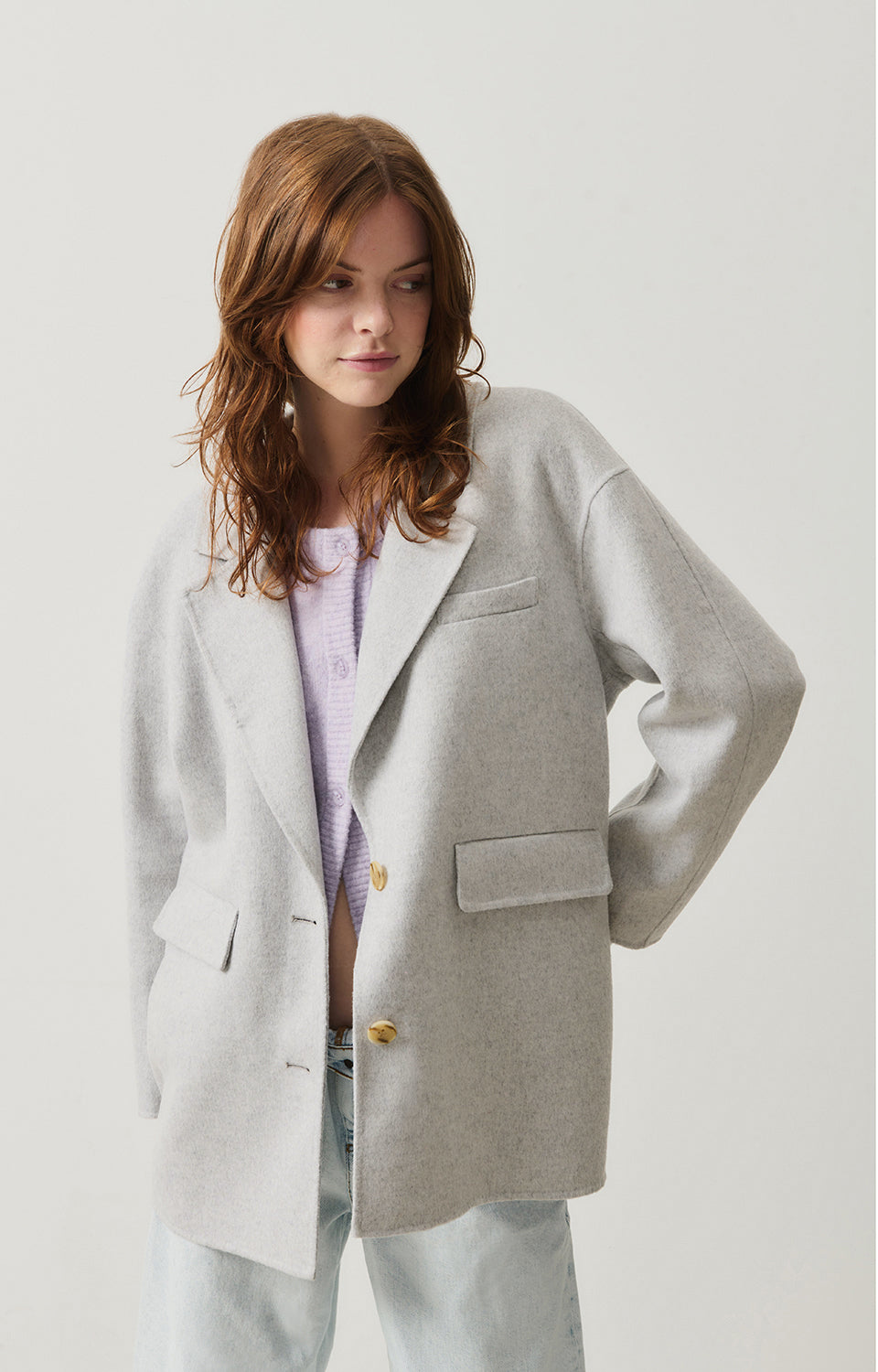 Women Light Grey Wool Coat