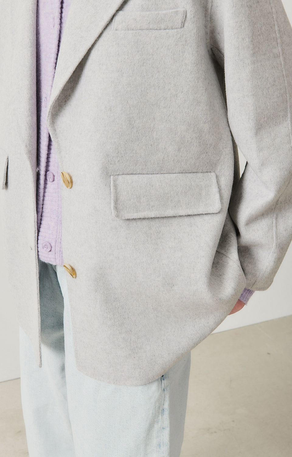 Women Light Grey Wool Coat