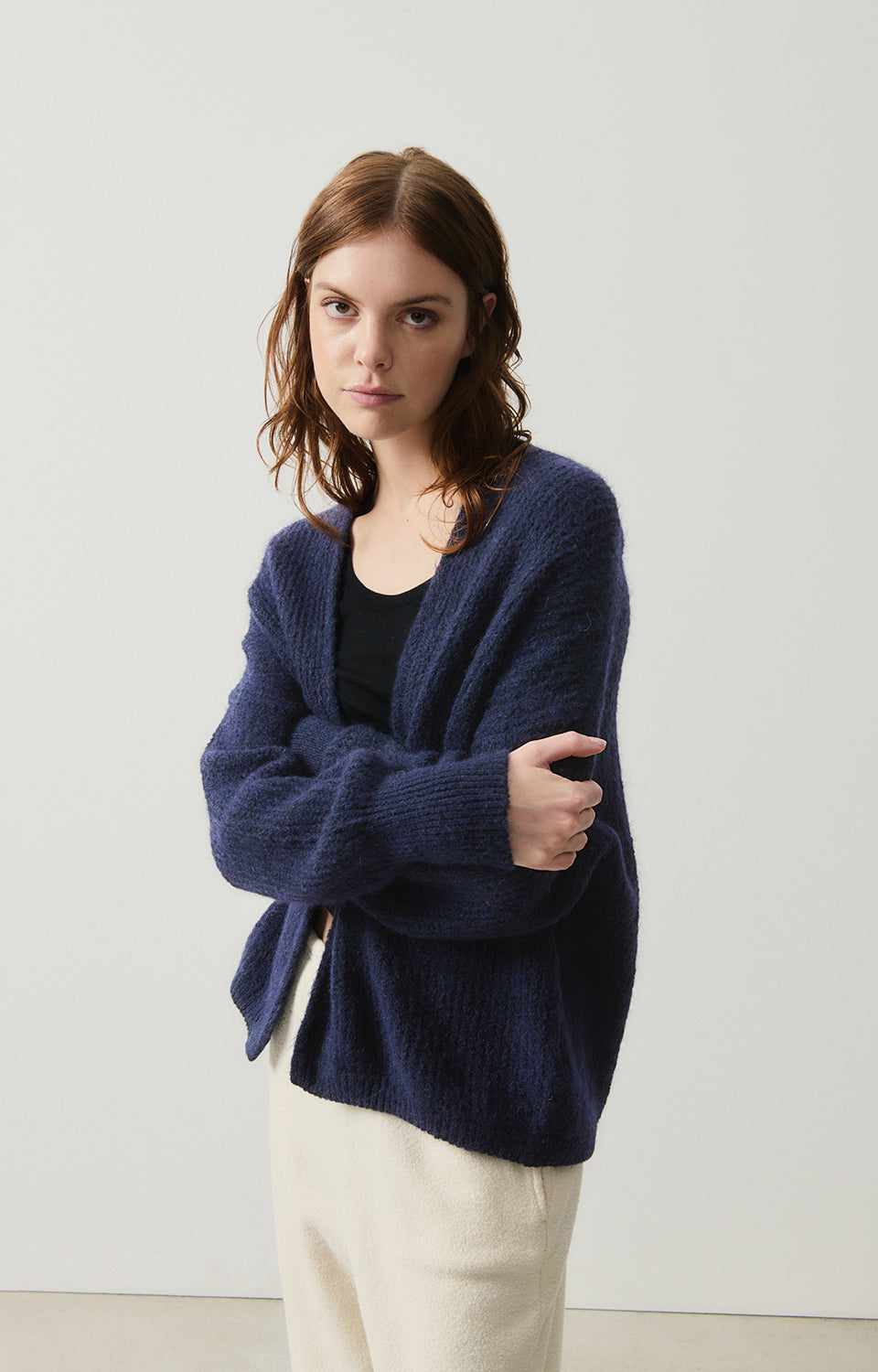 Women Navy Knit Cardigan