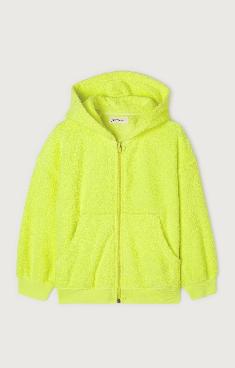 Boys & Girls Fluo Green Cotton Zip-Up Top