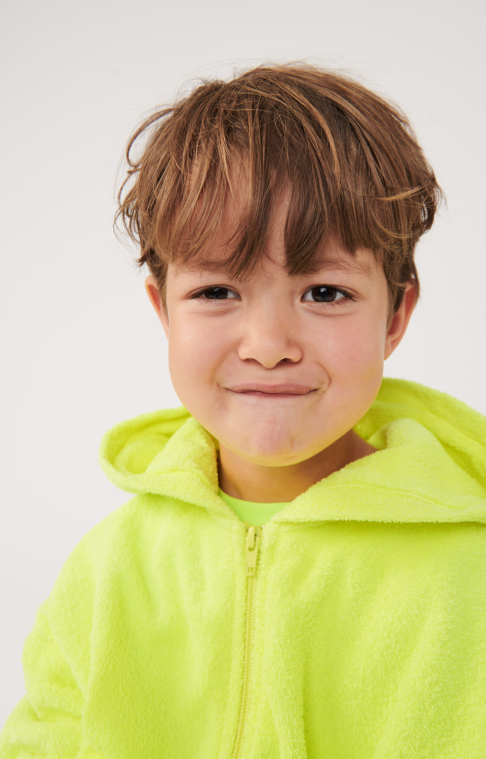 Boys & Girls Fluo Green Cotton Zip-Up Top