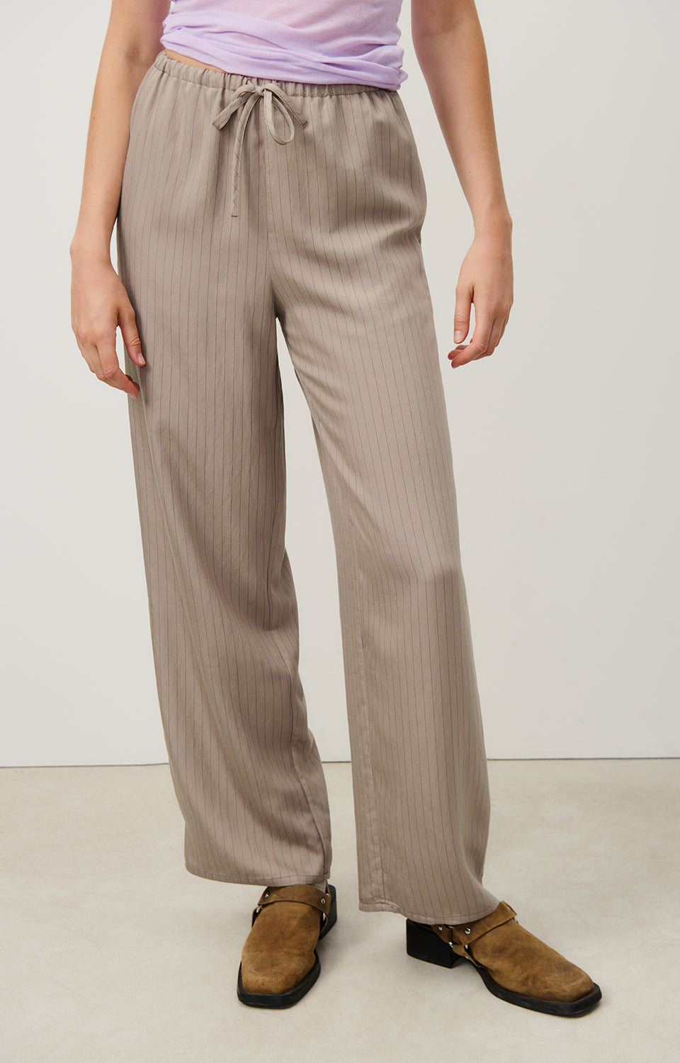 Women Beige Stripes Trousers