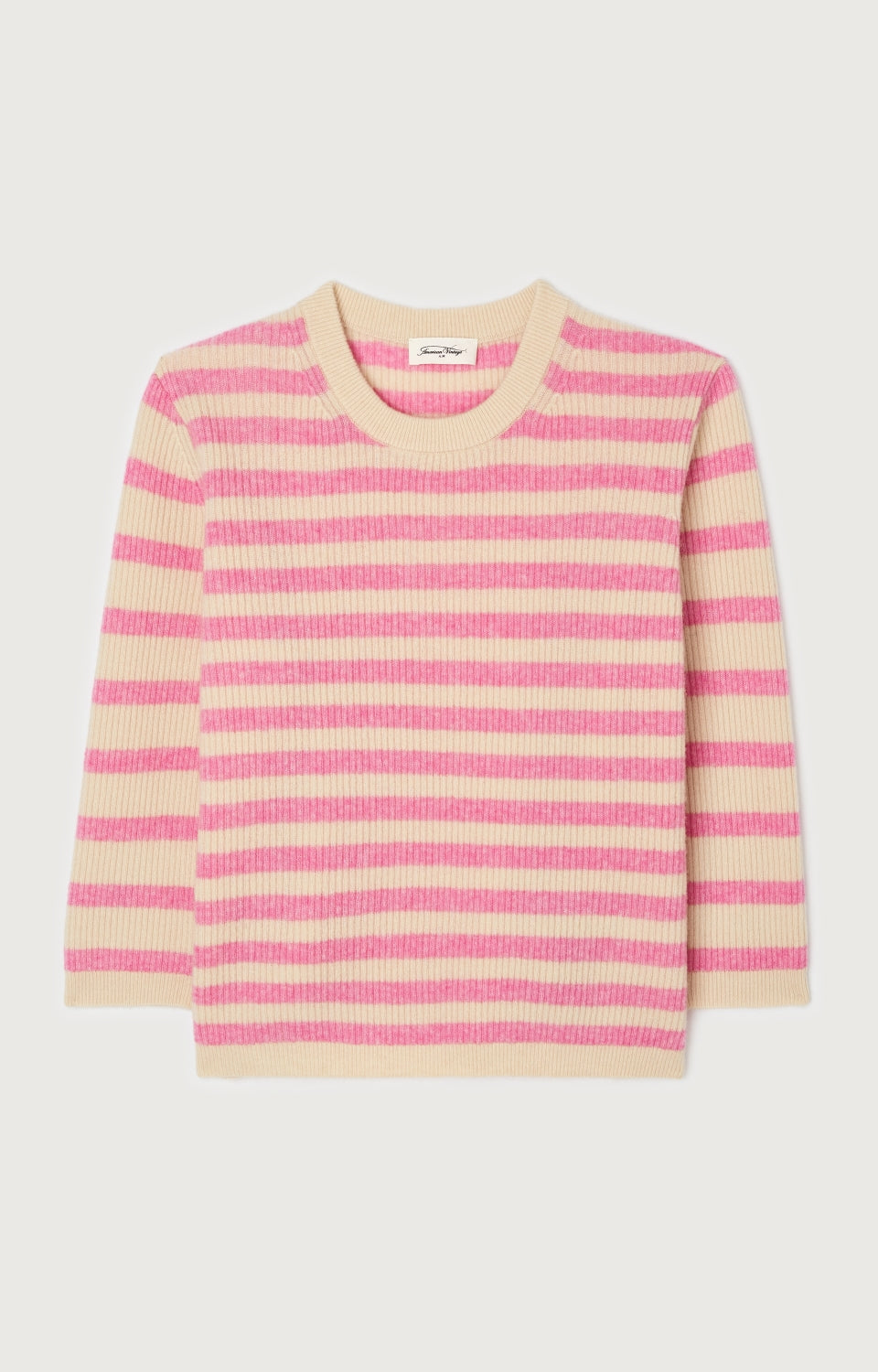 Women Pink Stripes Knit Sweater