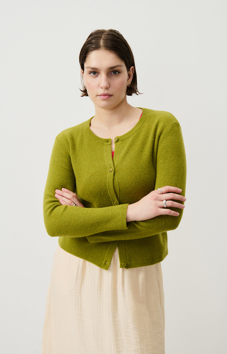 Women Olive Wool Cardigan