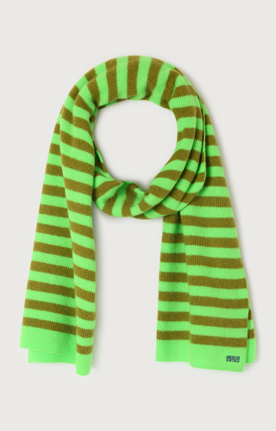 Women Green Stripes Wool Scarf