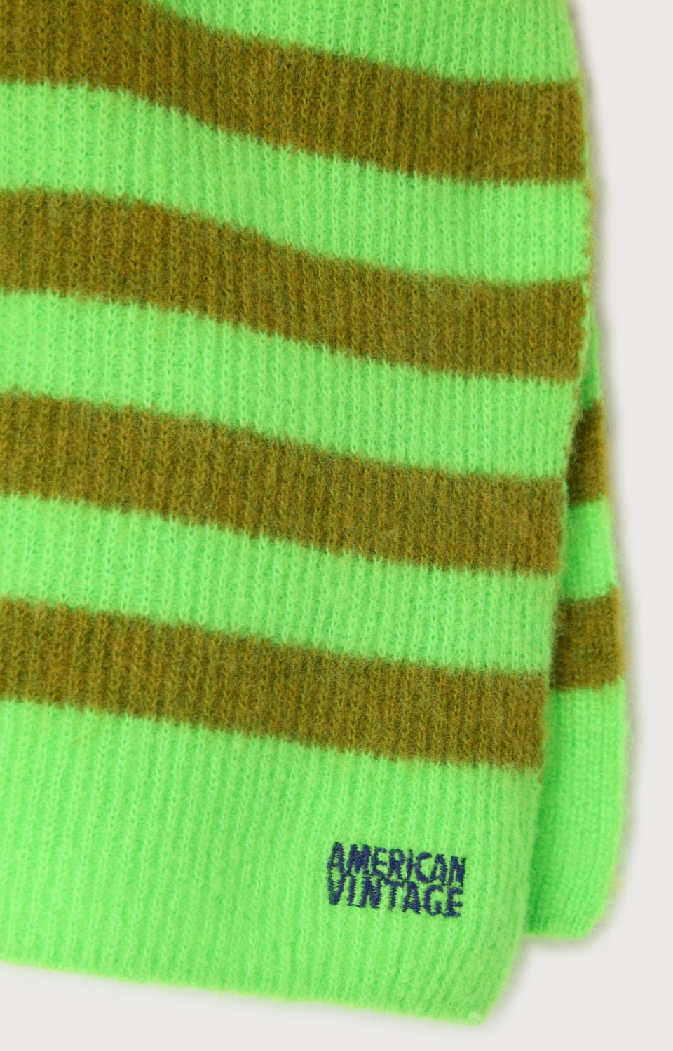 Women Green Stripes Wool Scarf