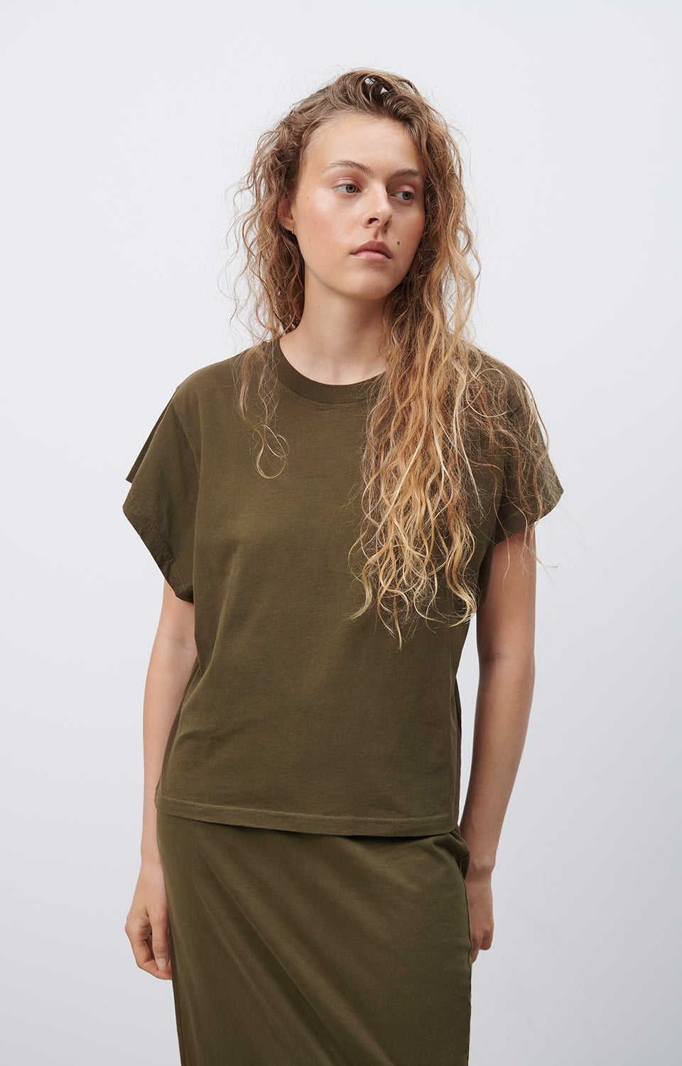 Women Olive Cotton T-Shirt