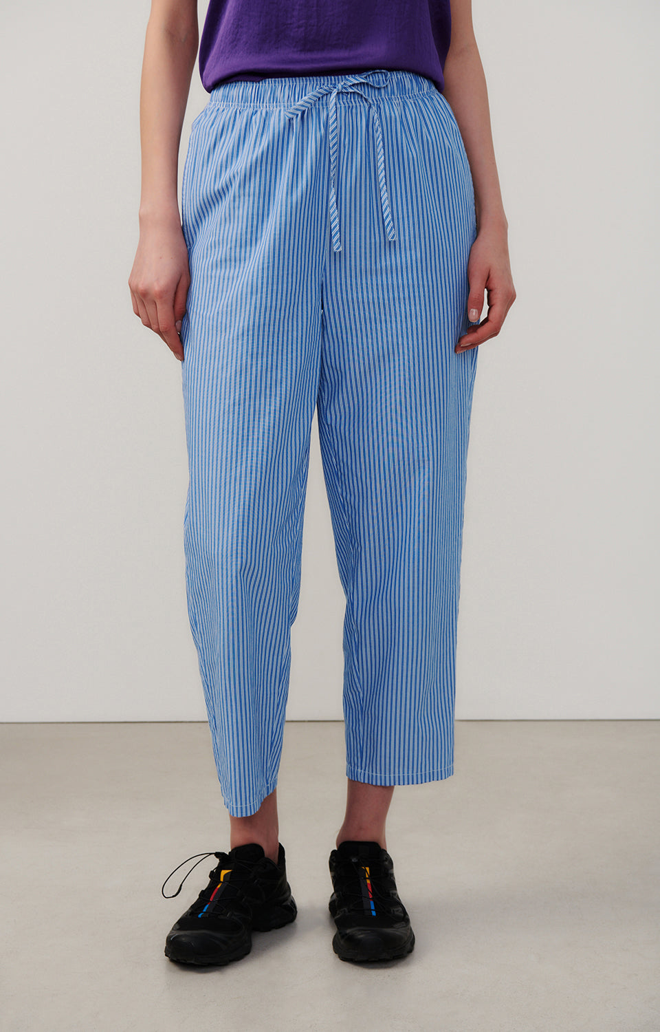 Women Blue Stripes Cotton Trousers