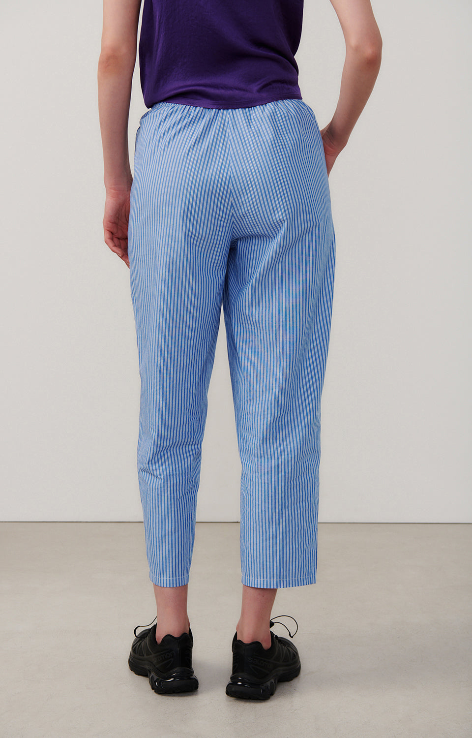 Women Blue Stripes Cotton Trousers