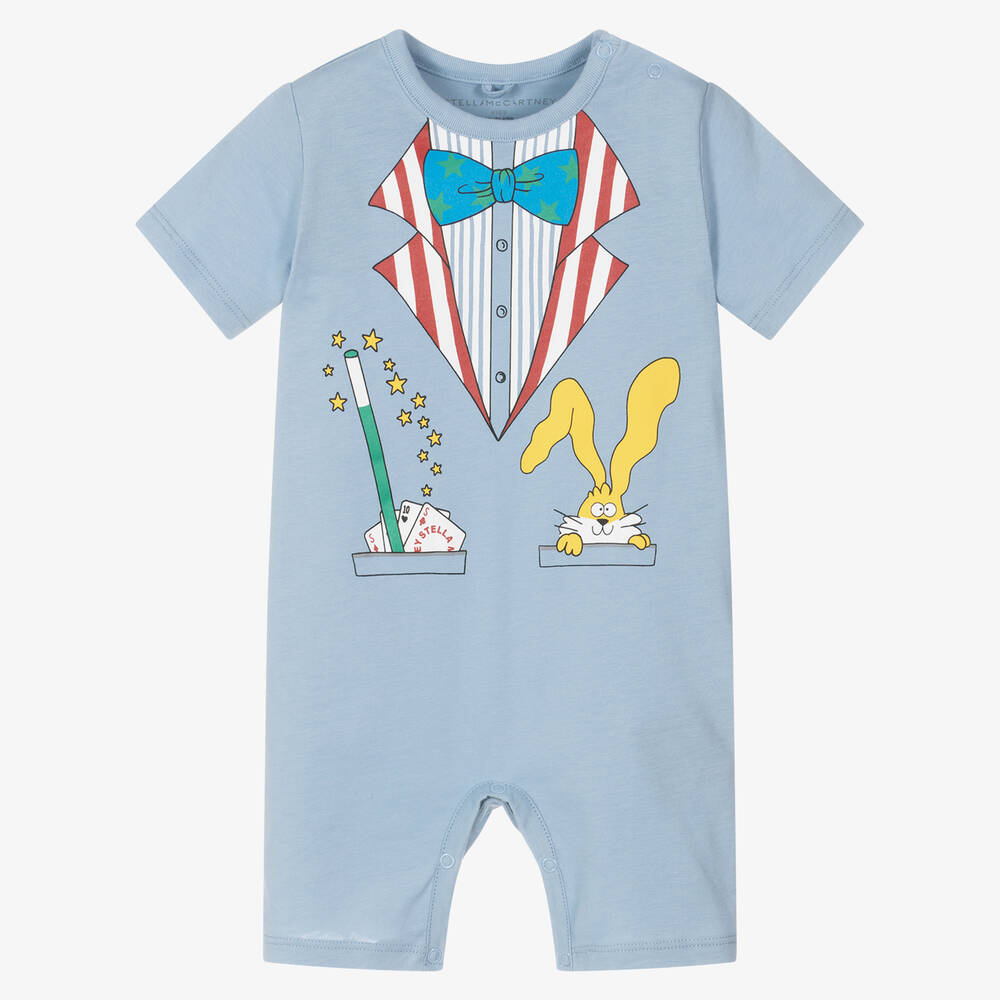 Baby Boys Light Blue Printed Cotton Babysuit