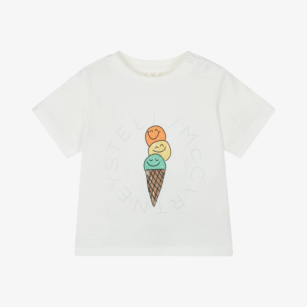 Baby Boys & Girls White Printed Icecream Cotton T-Shirt