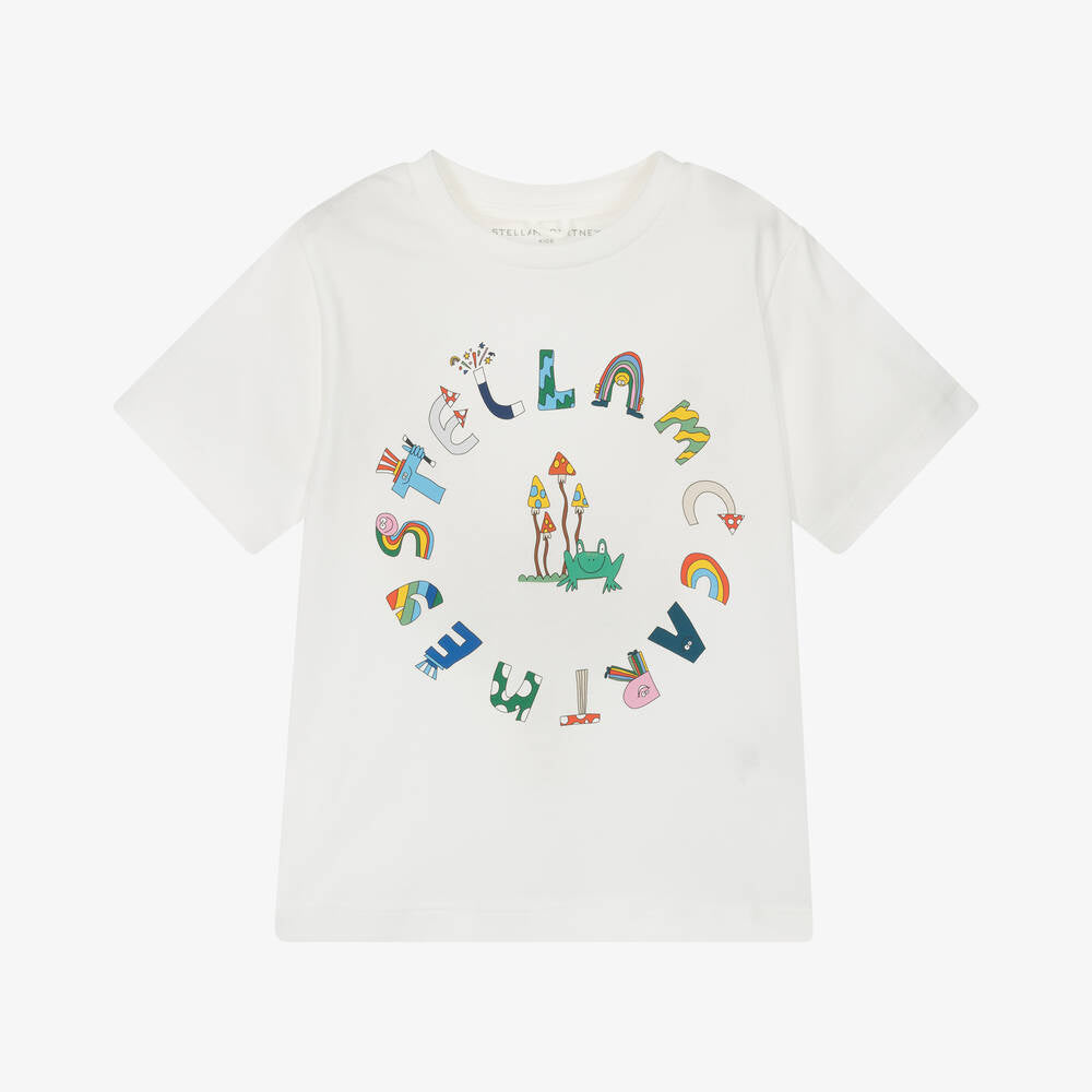 Boys White Printed Cotton T-Shirt