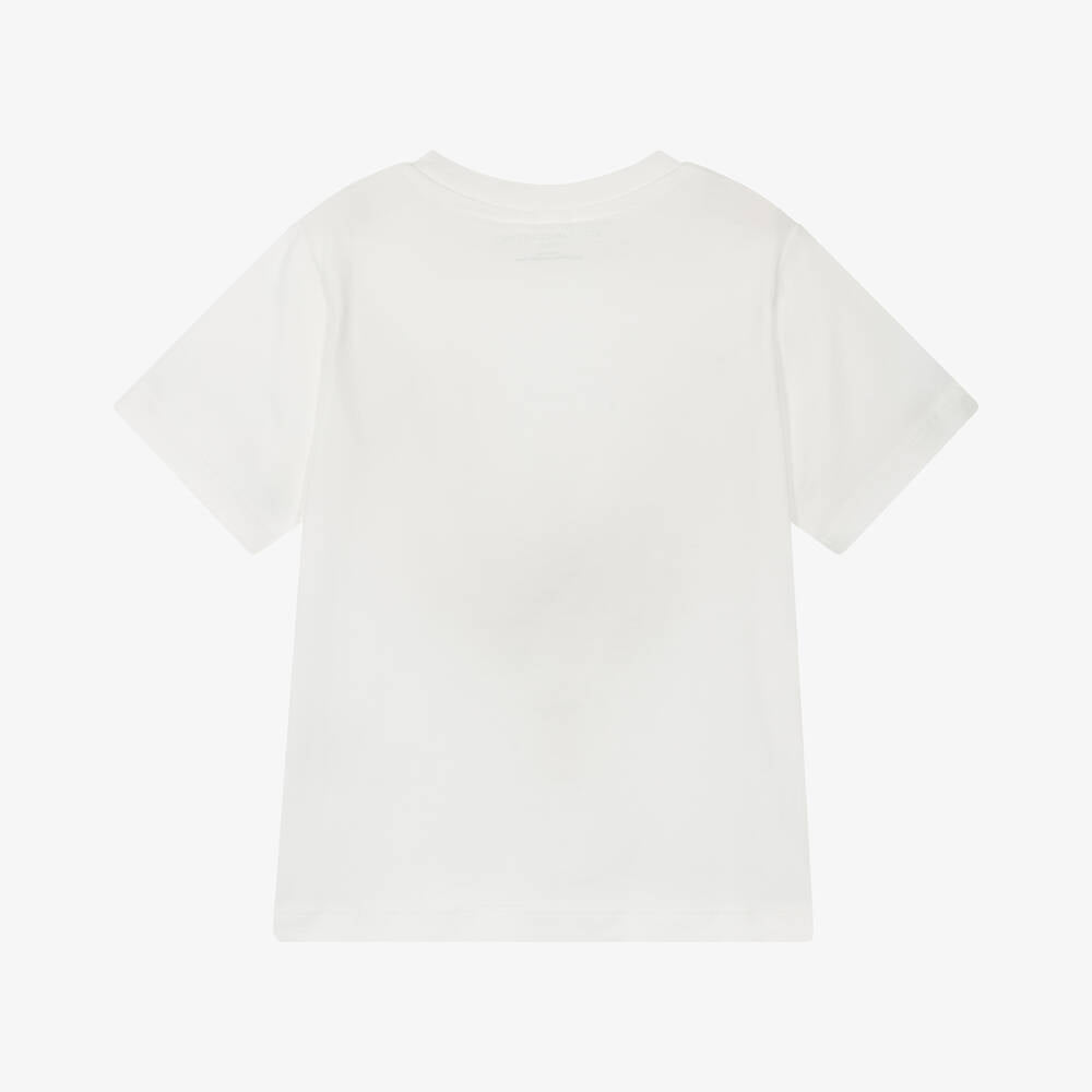 Boys White Printed Cotton T-Shirt