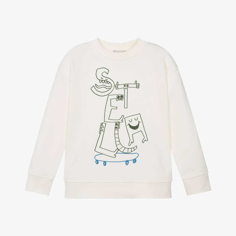 Boys Ivory Logo Cotton Sweatshirt