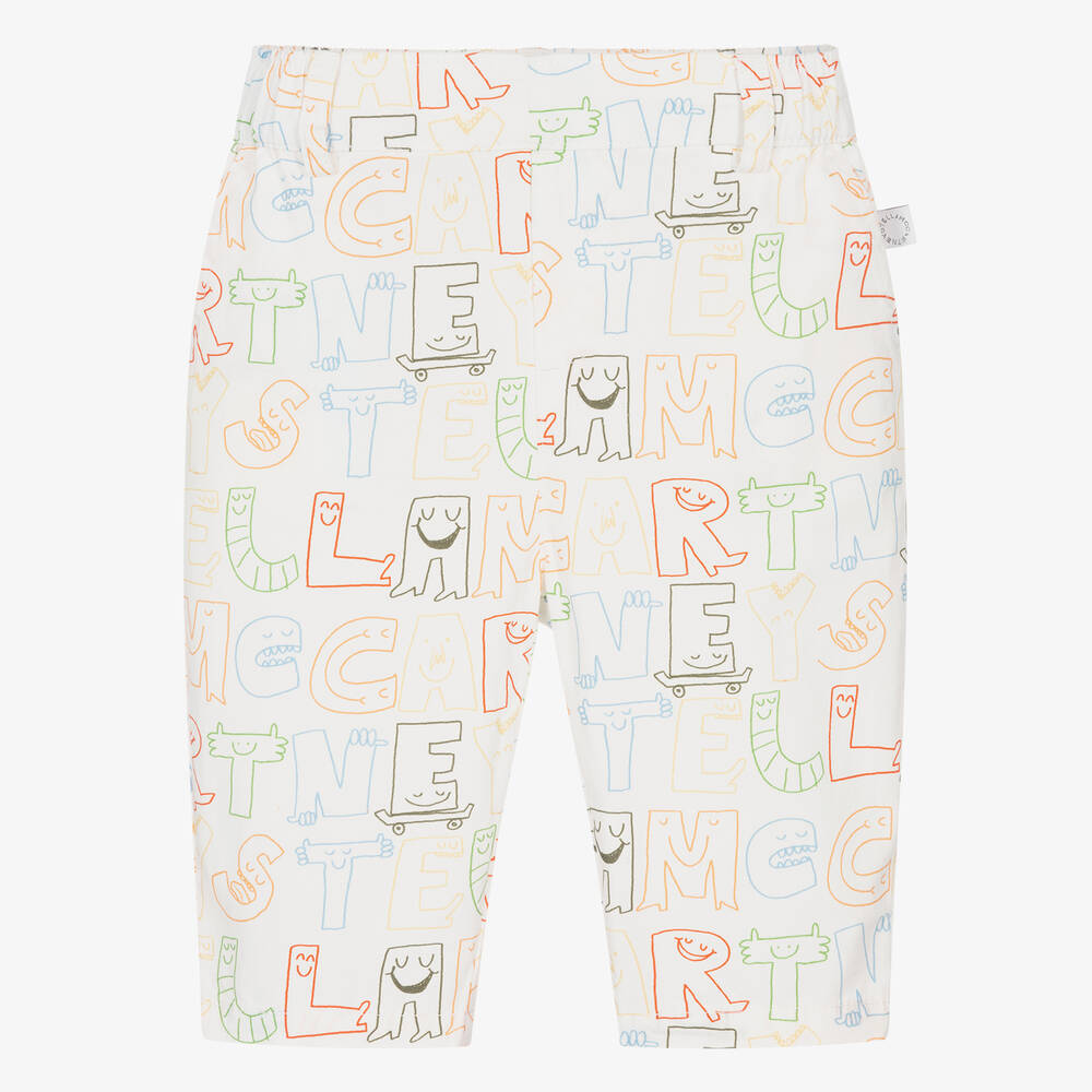 Baby Boys Ivory Logo Cotton Trousers