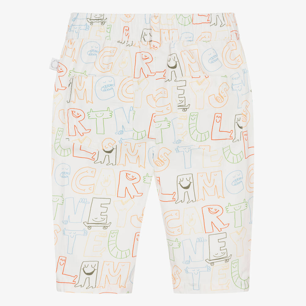 Baby Boys Ivory Logo Cotton Trousers