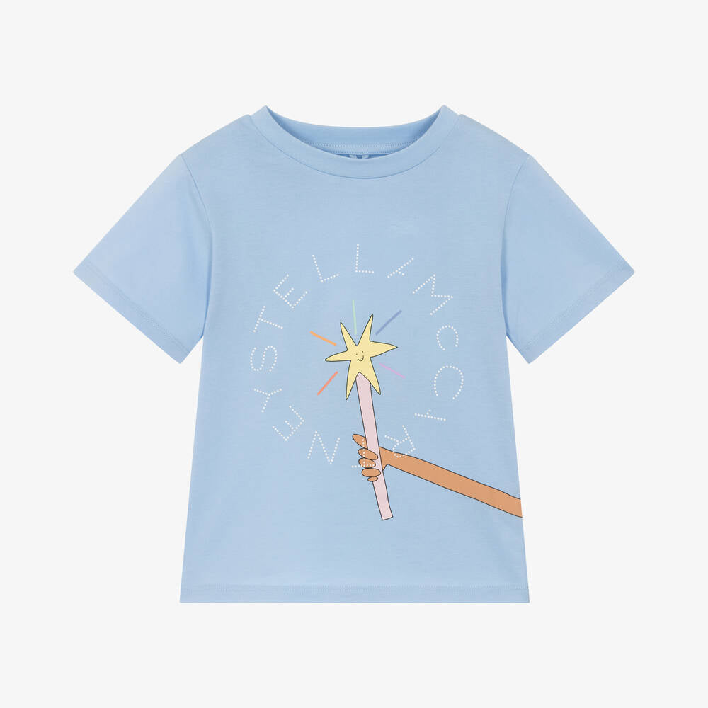 Girls Light Blue Logo Cotton T-Shirt