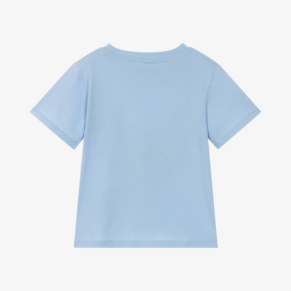 Girls Light Blue Logo Cotton T-Shirt