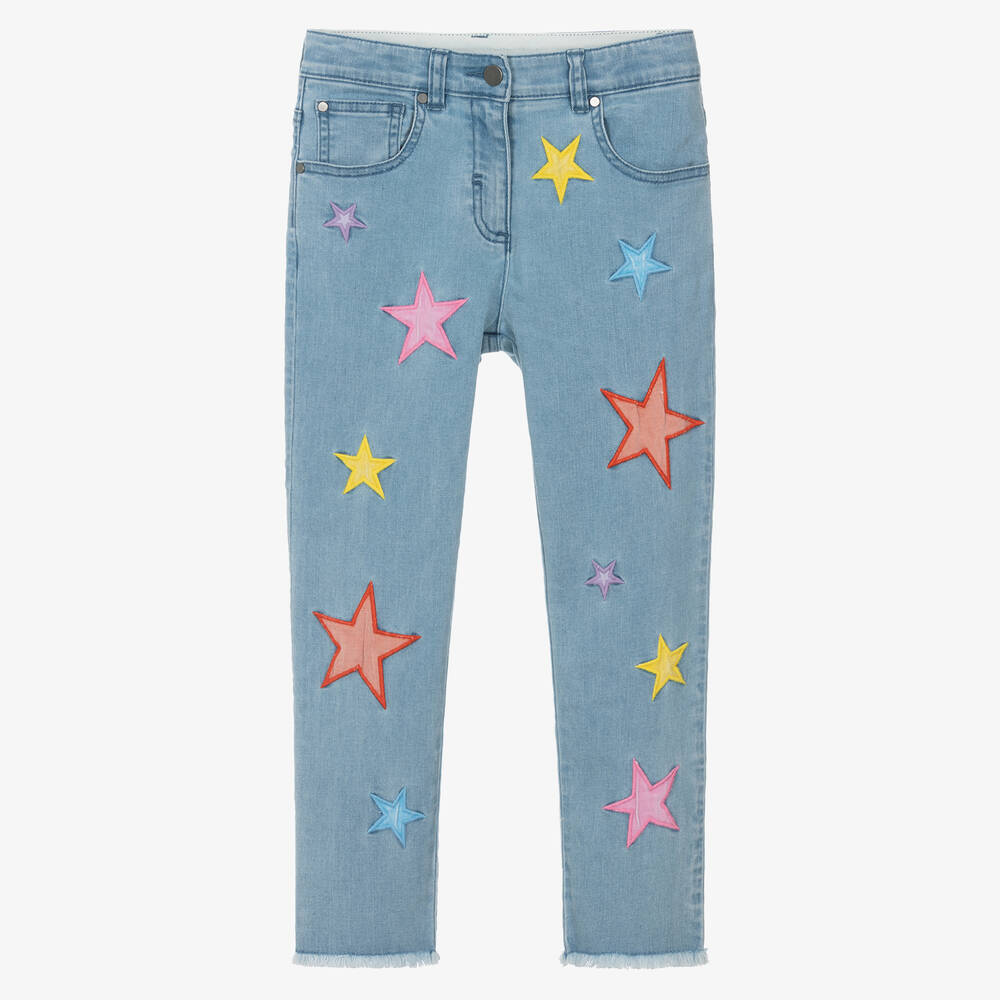 Girls Blue Star Denim Trousers