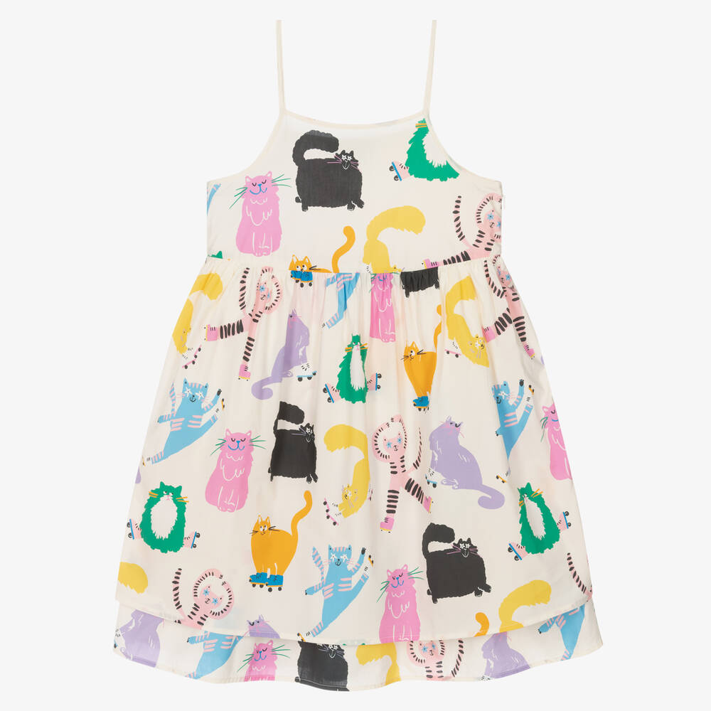 Girls Multicolor Cats Cotton Dress