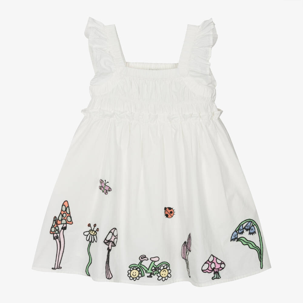 Girls White Embroidered Cotton Dress