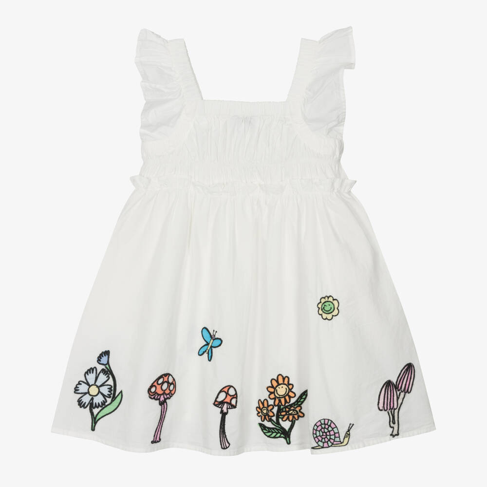 Girls White Embroidered Cotton Dress