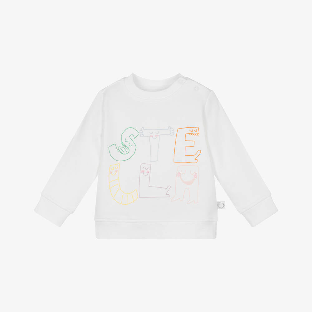 Baby Boys & Girls White Logo Cotton Sweatshirt