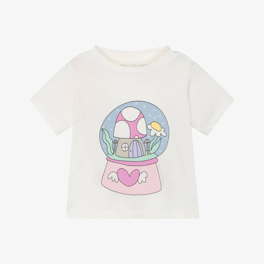 Baby Girls White Printed Cotton T-Shirt