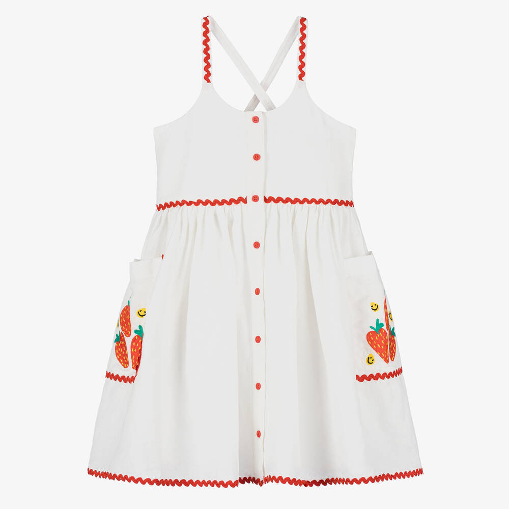 Girls White Strawberry Strap Dress