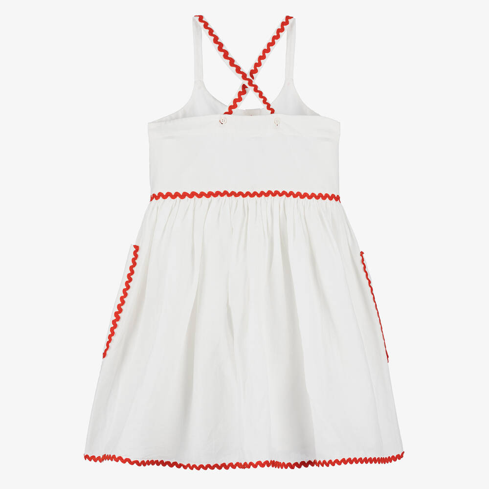 Girls White Strawberry Strap Dress