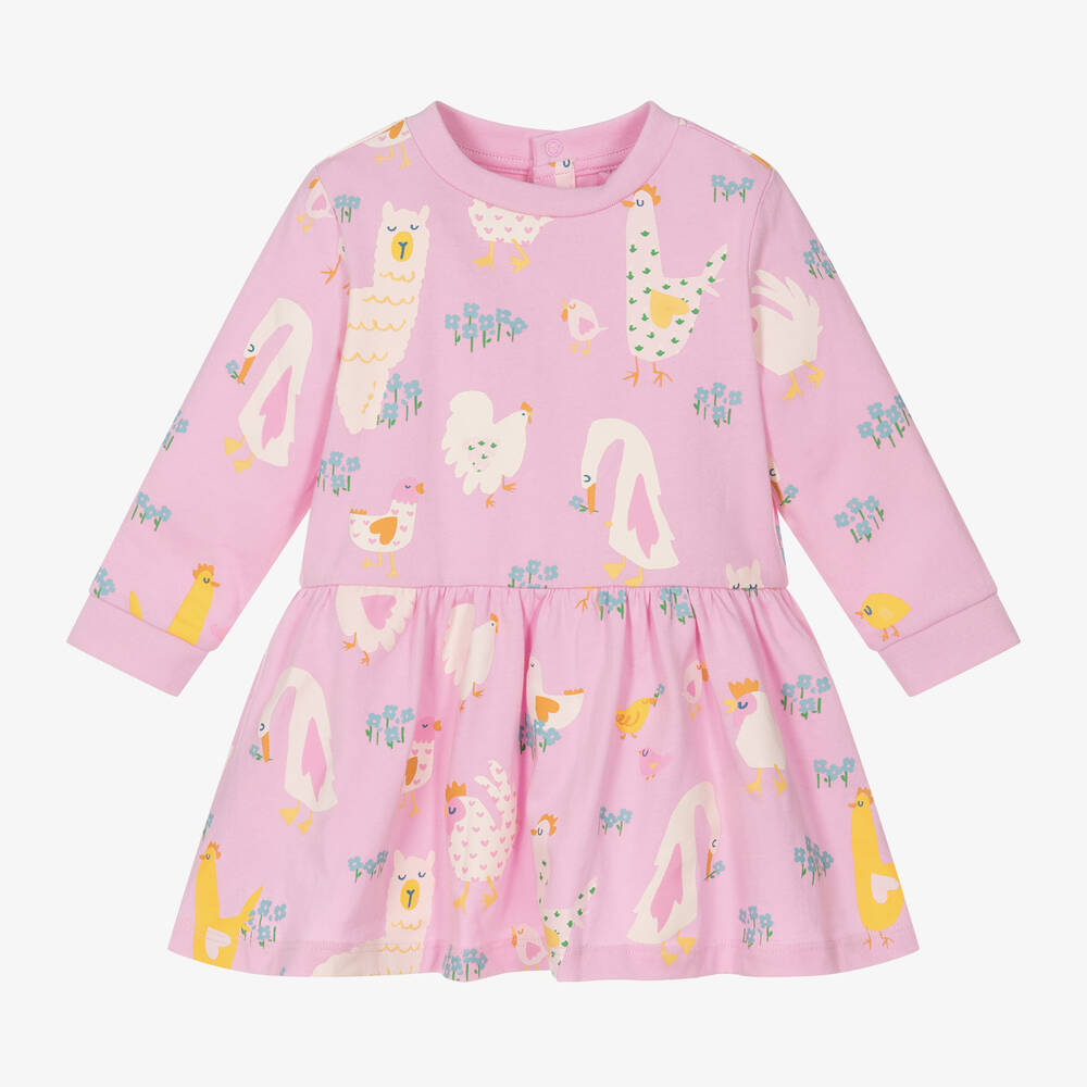 Baby Girls Pink Printed Cotton Dress