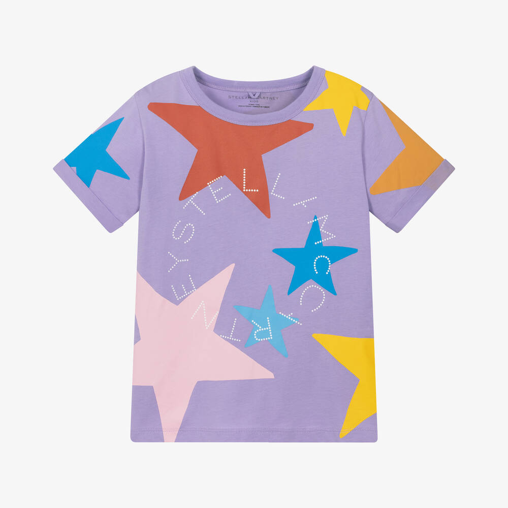 Girls Purple Stars Cotton T-Shirt